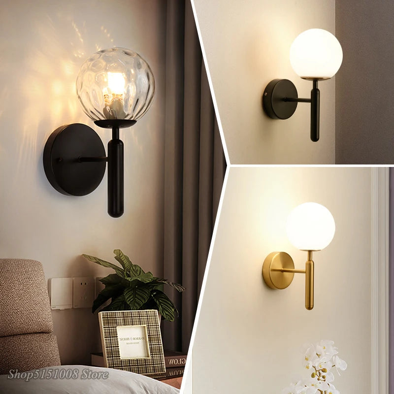 Nordic Modern Wall Lamp Bedroom Beside Glass Ball LED