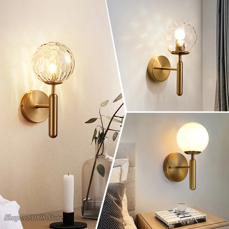 Nordic Modern Wall Lamp Bedroom Beside Glass Ball LED